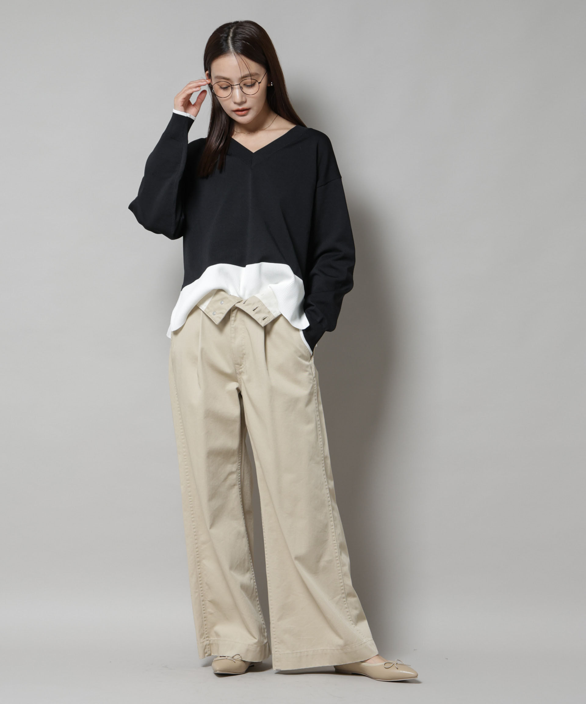 nano･universe「洗濯機洗可前後2way配色ニット」|ニット・セーター|