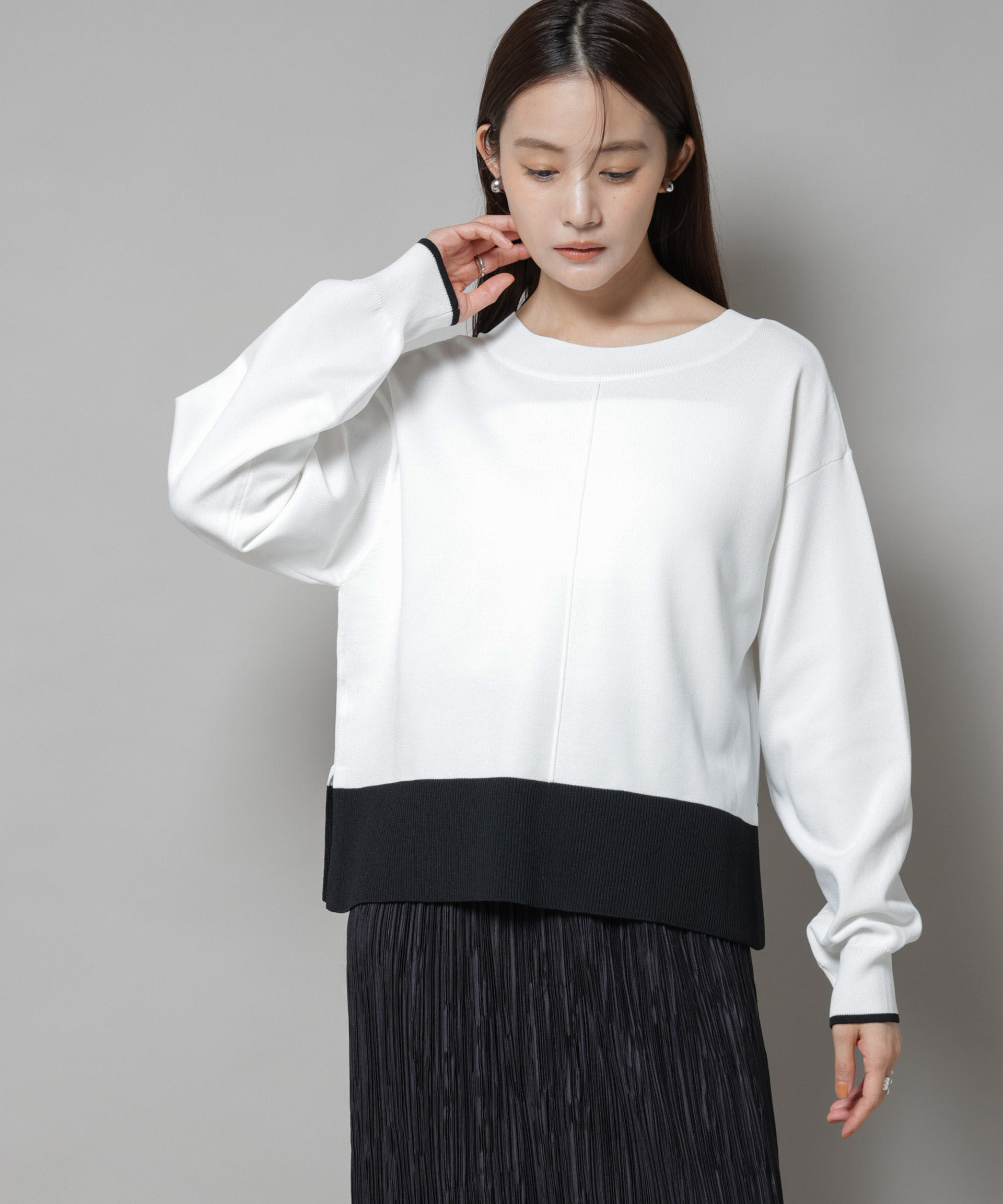 nano･universe「洗濯機洗可前後2way配色ニット」|ニット・セーター|