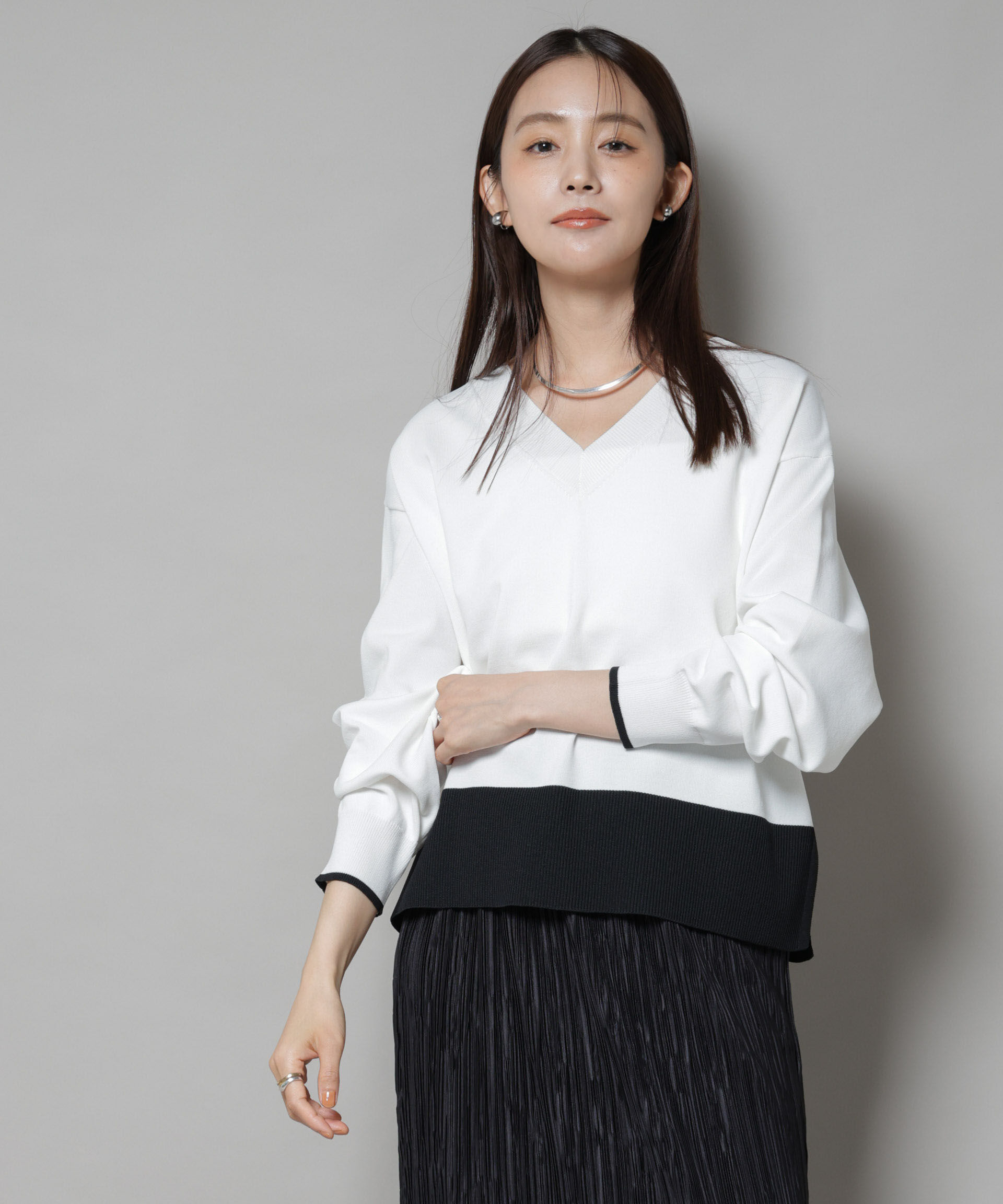 nano･universe「洗濯機洗可前後2way配色ニット」|ニット・セーター|