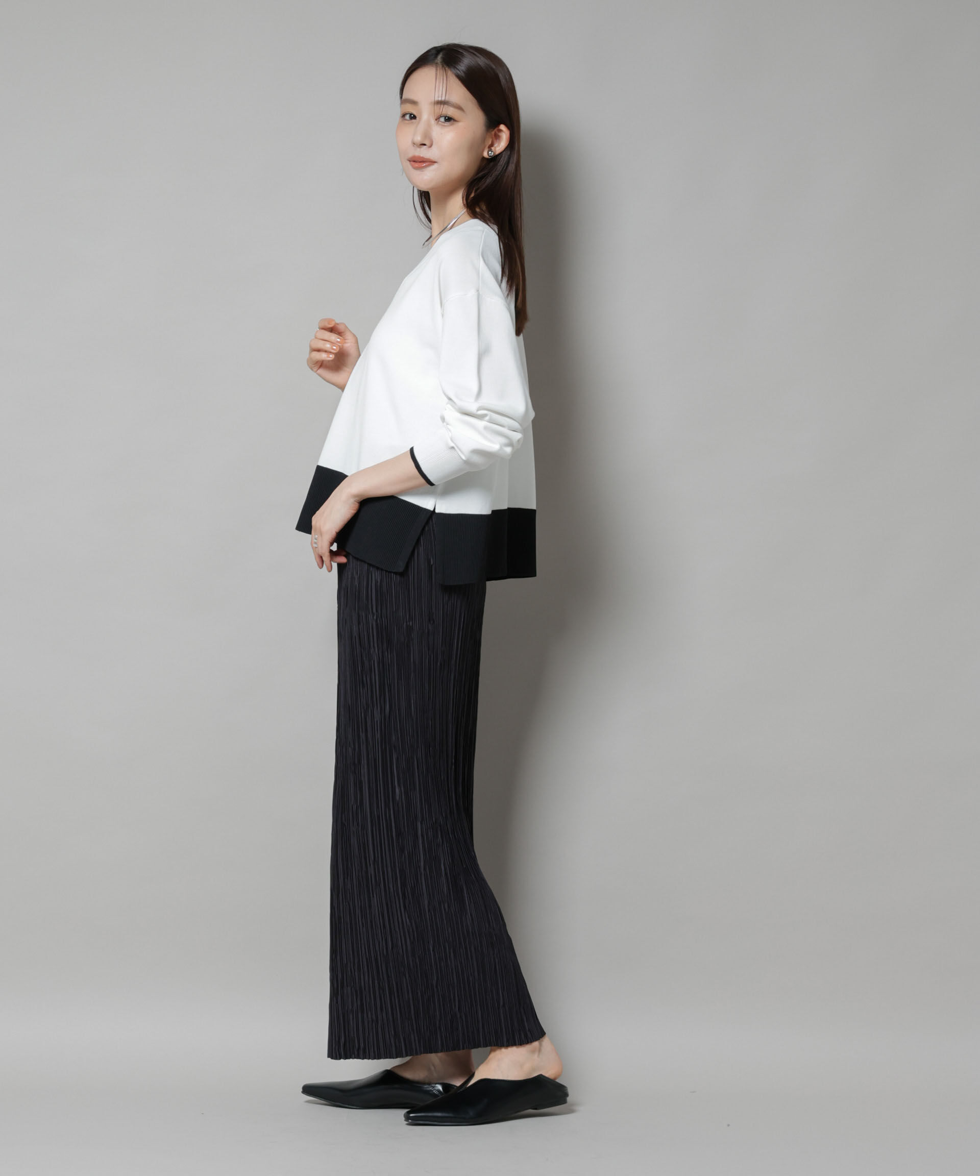 nano･universe「洗濯機洗可前後2way配色ニット」|ニット・セーター|