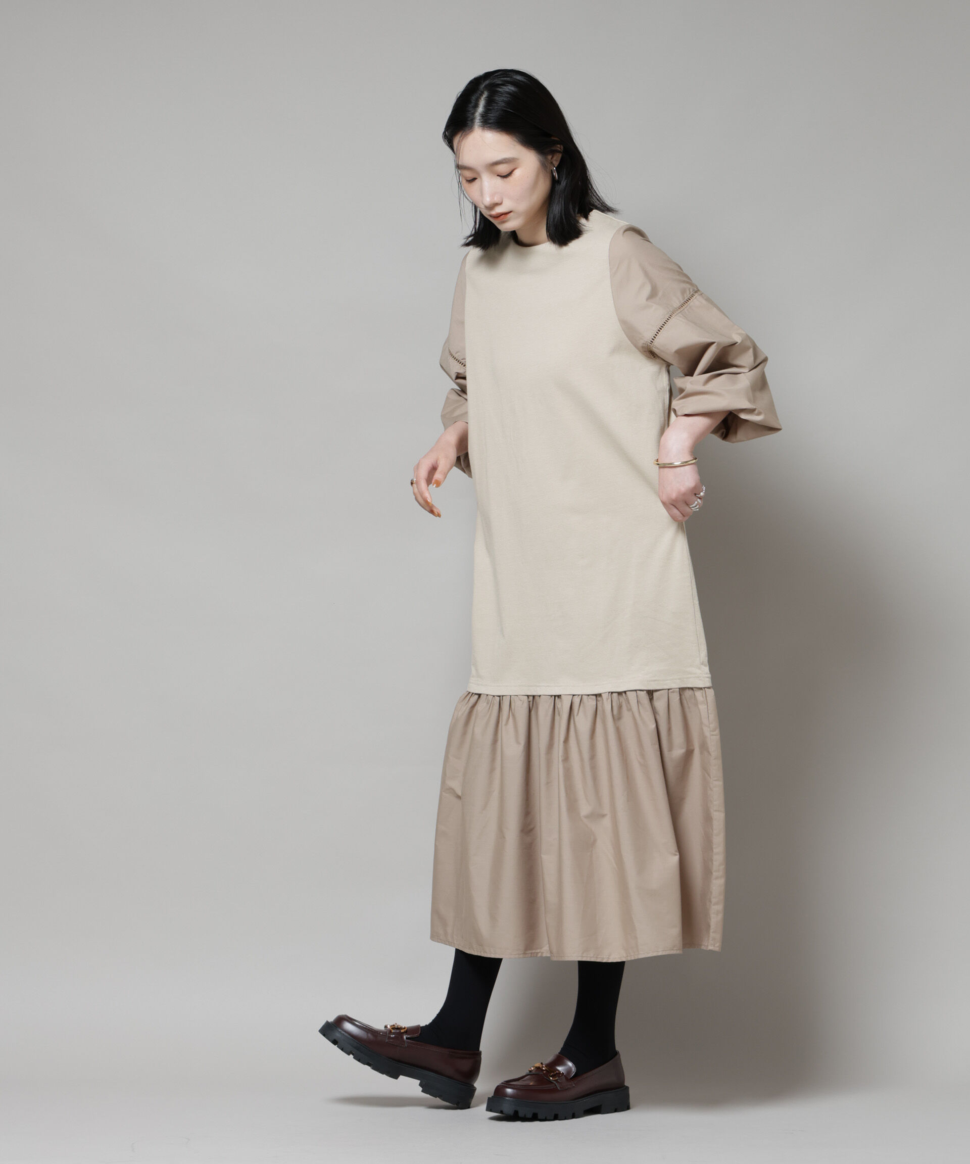 nano･universe「ハシゴレーススリーブ異素材コンビワンピース」|ワンピース|