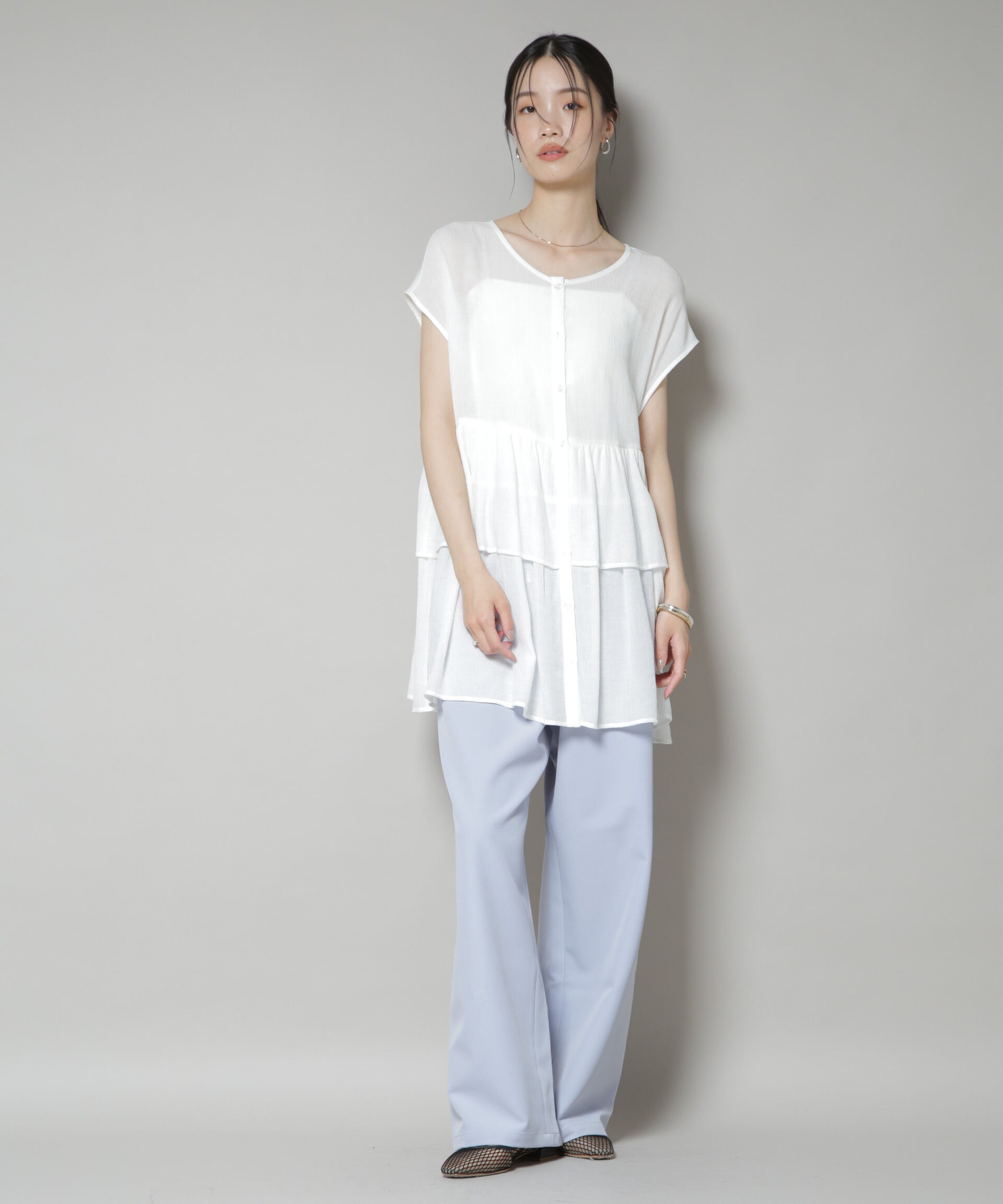 nano･universe「ウェストドロストワイドストレートパンツ」|チノ|