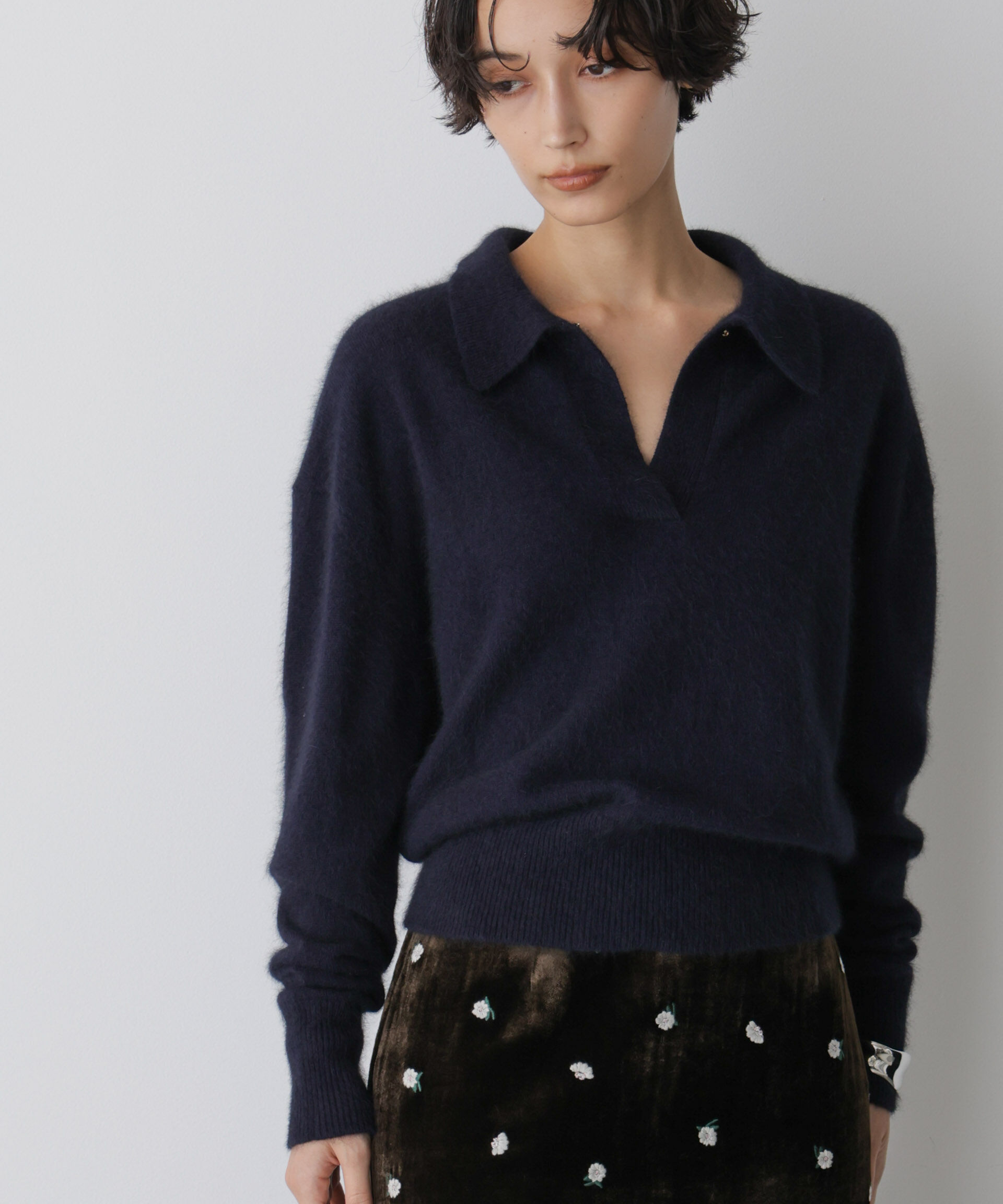  「「STEVELOUR」スキッパーポロ衿ソフトタッチニット」|ニット・セーター|