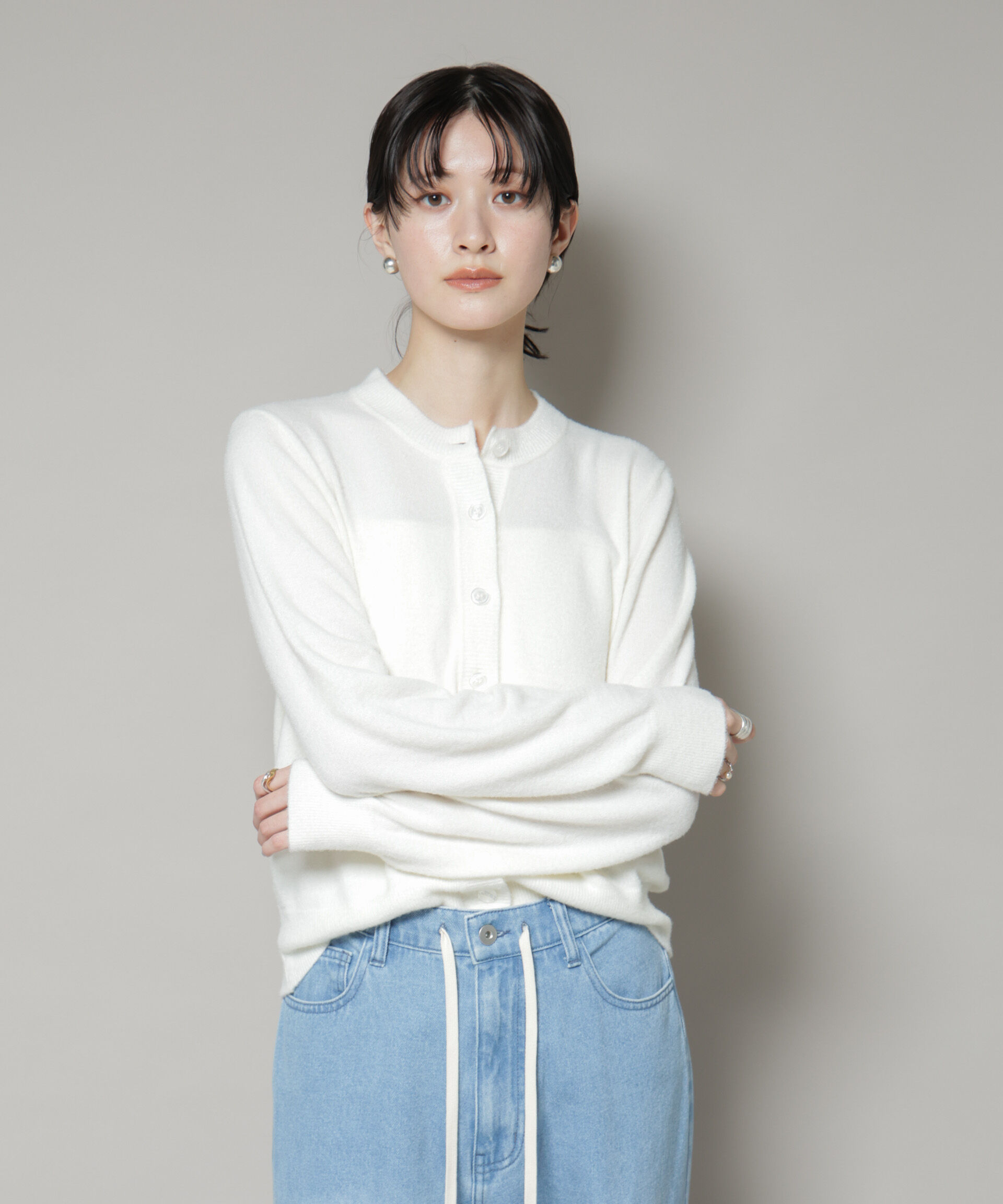 nano･universe「ミニラメシャギークルーネックカーディガン」|ニット・セーター|