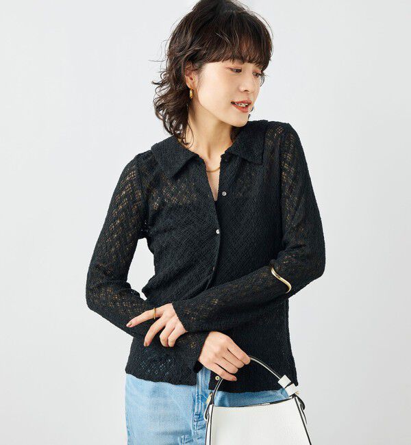 NOLLEY'S「ウォッシャブル襟付きレースカーディガン」|カーディガン|ブラック