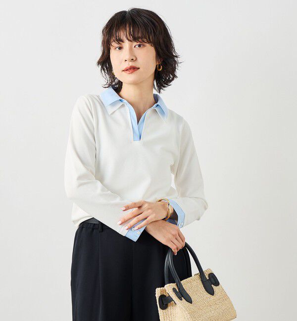 NOLLEY'S sophi「《手洗い可能》シャツレイヤード風スキッパーポロニット」|ニット・セーター|