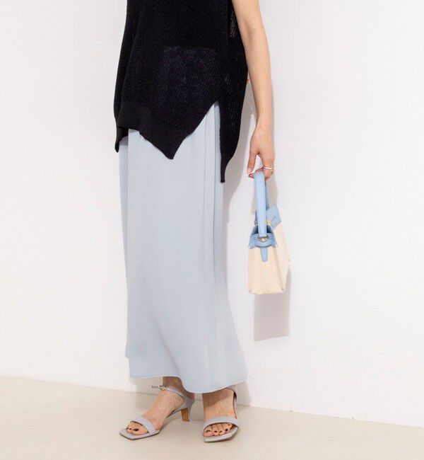 NOLLEY'S「ウォッシャブルハイスペックサテンロングスカート」|フレア|サックス