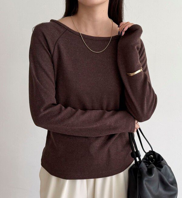 fredy emue「ラメテレコボートネックプルオーバー」|Tシャツ・カットソー|ブラウン