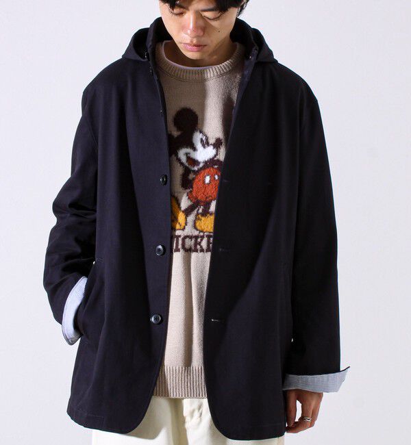 GLOSTER「【GLOSTER定番/ビジカジ対応】コードストライプ スタンドフードブルゾン」|ブルゾン・スタジャン|ネイビー