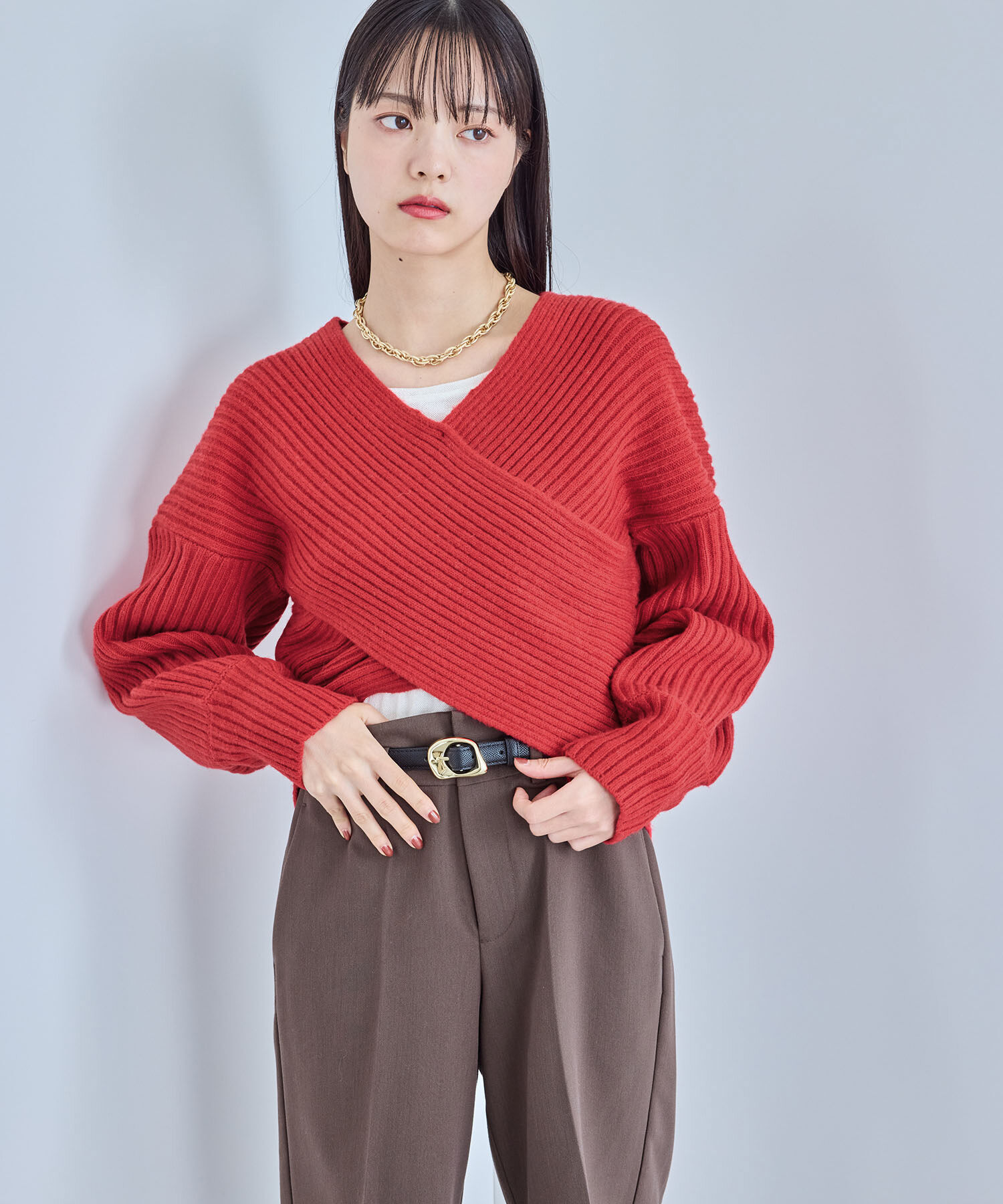 VIS「ふんわりカシュクールニットプルオーバー」|ニット・セーター|