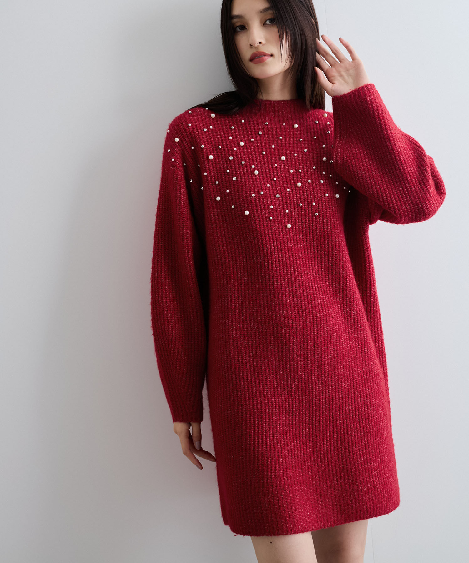 VIS「ビジュー付きニットワンピース」|ワンピース|レッド(60)