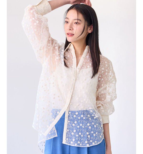 VIS「【洗える】アソートシアーシャツ(フラワー刺繍&無地）」|シャツ・ブラウス|