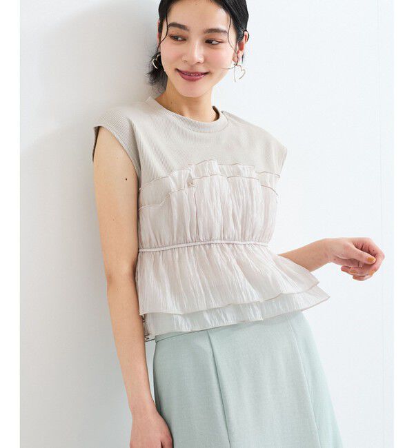 VIS「旬なレイヤードスタイルが叶う！ビスチェドッキングフレンチスリーブプルオーバー【洗える】」|Tシャツ・カットソー|