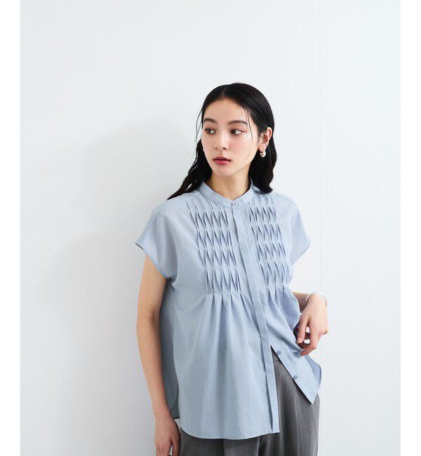 VIS「【接触冷感/洗える】気流染めスモッキングブラウス」|シャツ・ブラウス|