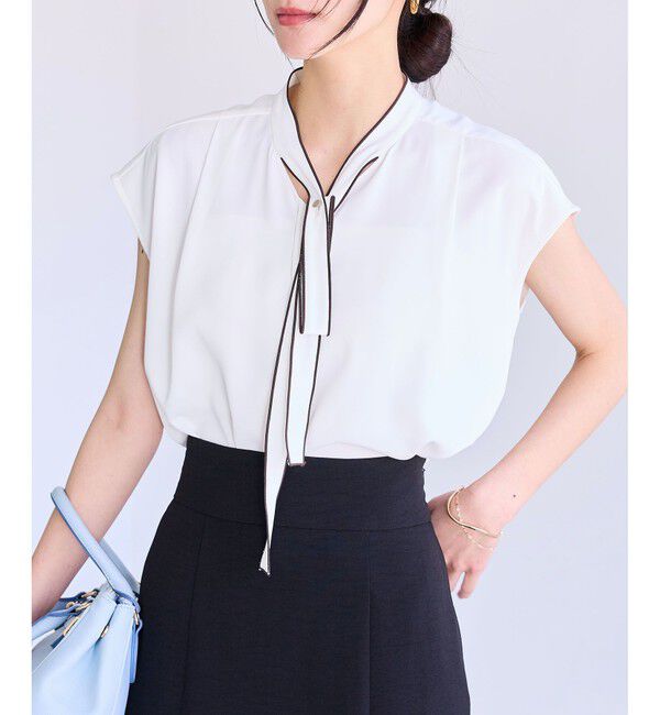VIS「【接触冷感】配色ボウタイタックブラウス」|シャツ・ブラウス|ホワイト(10)