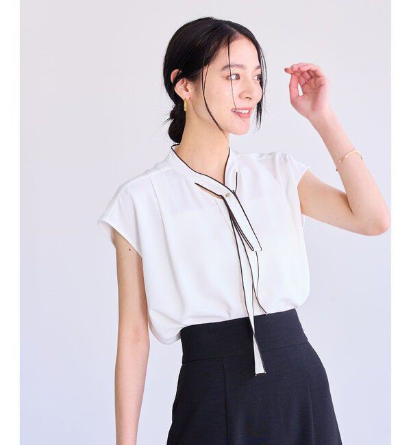 VIS「【接触冷感】配色ボウタイタックブラウス」|シャツ・ブラウス|