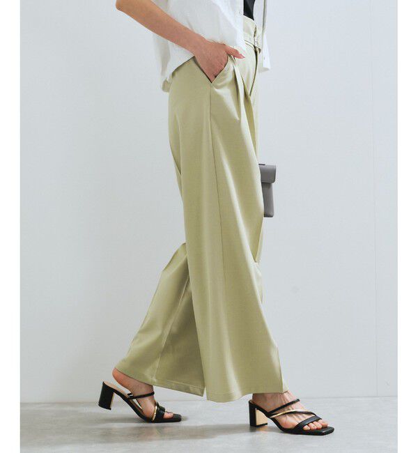 VIS「【新色追加】【防シワ/接触冷感】ベルトディテールタックワイドスラックスパンツ」|スラックス|