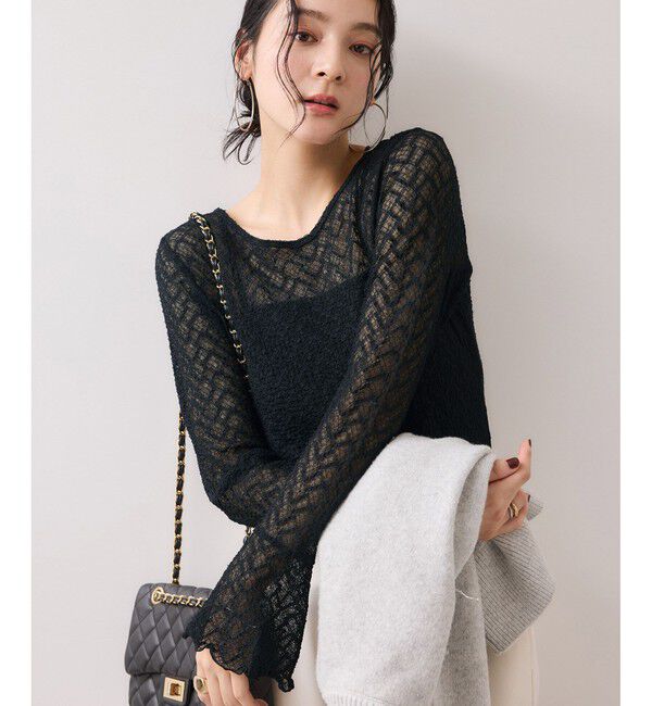 VIS「フレアスリーブレースインナートップス」|Tシャツ・カットソー|ブラック(01)