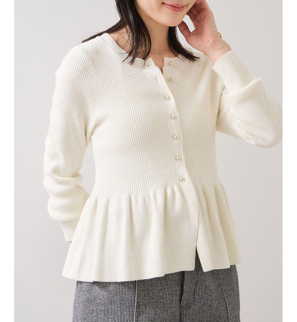 VIS「ペプラム切替モールニットカーディガン/イージーケア」|カーディガン|