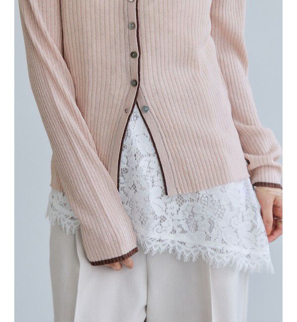 VIS「ポロ襟配色シアーリブカーディガン/イージーケア」|カーディガン|