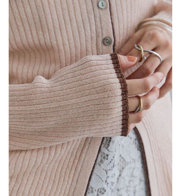 VIS「ポロ襟配色シアーリブカーディガン/イージーケア」|カーディガン|