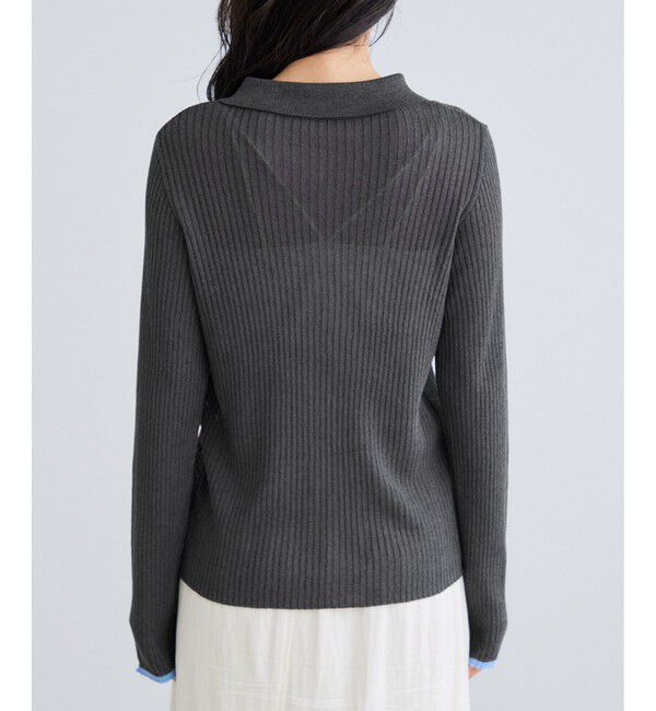 VIS「ポロ襟配色シアーリブカーディガン/イージーケア」|カーディガン|