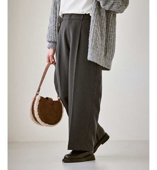 Rope&rsquo;Picnic「【低身長・小柄さんサイズ】レディハンサムシリーズ ウールライクウエストタックセミワイドパンツ」|スラックス|