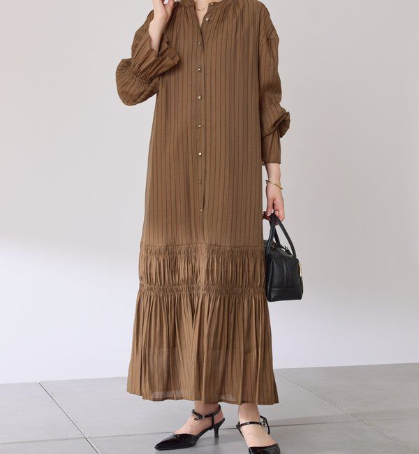  「袖シアーツイルストライプワンピース」|ワンピース|