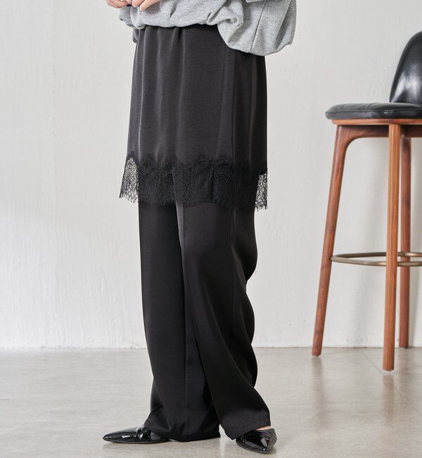  「【セットアイテム】サテンレースレイヤードパンツ/レイヤード」|チノ|