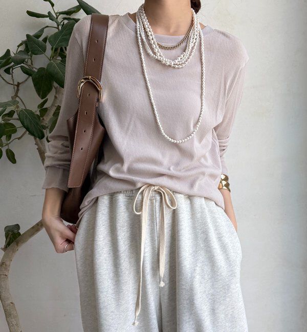  「【柔らかい着心地】袖シアーリブTEE」|Tシャツ・カットソー|