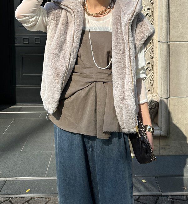  「フェイクミンクフーディージレ」|ベスト・ジレ|