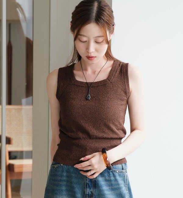  「【新色追加/4色展開/前後2WAY】ブークレニットタンク」|キャミソール|ブラウン