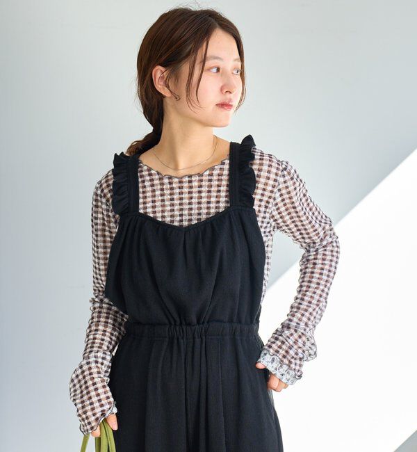  「【2サイズ展開/低身長サイズ/着丈調節可】フリルサロペット」|オールインワン|