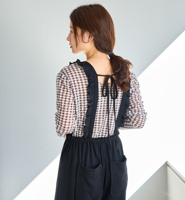  「【2サイズ展開/低身長サイズ/着丈調節可】フリルサロペット」|オールインワン|