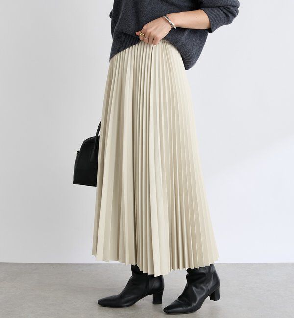 「【リバイバル/ウエストゴムで着やすい】レザーライクプリーツスカート」|スカート|