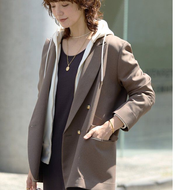  「【軽い着心地】ピーチツイルピークドラペルジャケット」|テーラードジャケット|ブラウン