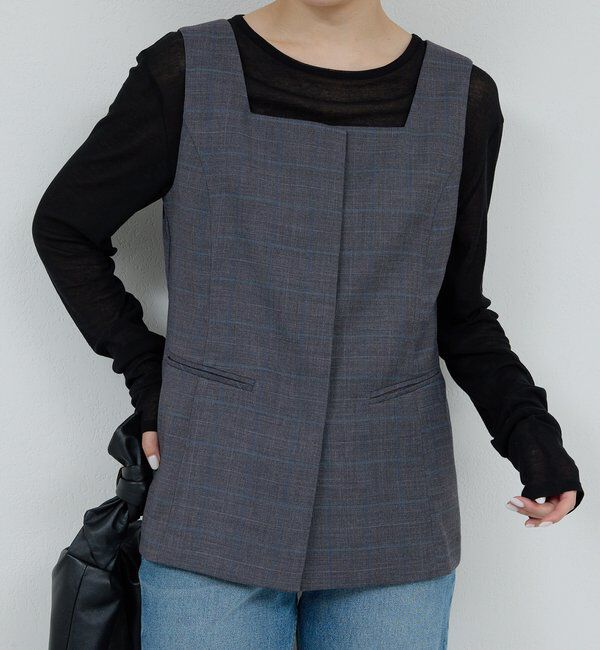  「【セットアップ対応】スクエアネックベスト」|ベスト・ジレ|ライトグレー