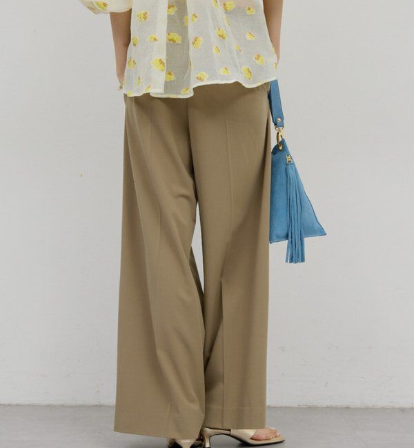 「【ウエスト調整可能】【手洗い可】梳毛タックワイドパンツ」|チノ|