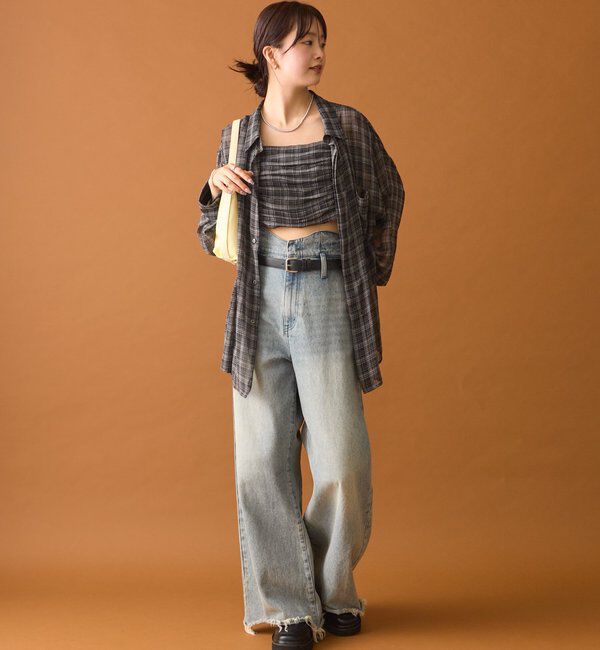  「【着こなし豊富◎】チェックビスチェSETビッグシャツ」|シャツ・ブラウス|