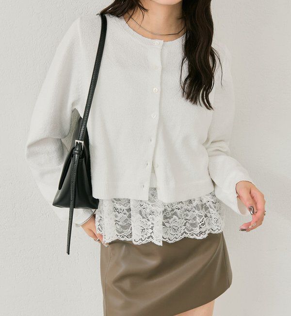  「ブークレ裾レースカーデセット」|カーディガン|