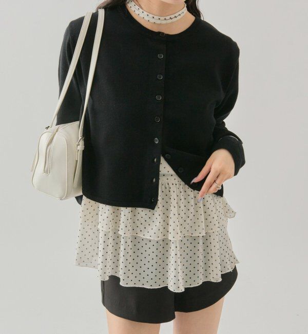  「チビボタン長袖カーディガン」|カーディガン|ブラック