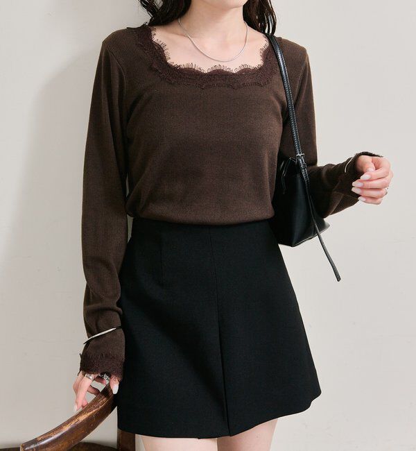  「スクエアネックレースロンT」|Tシャツ・カットソー|