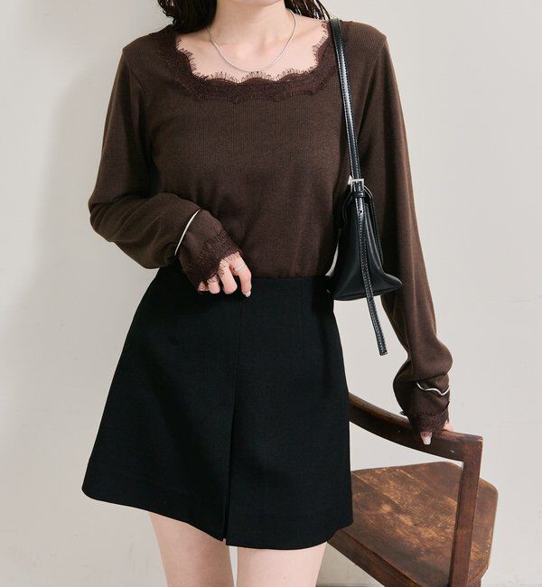  「スクエアネックレースロンT」|Tシャツ・カットソー|