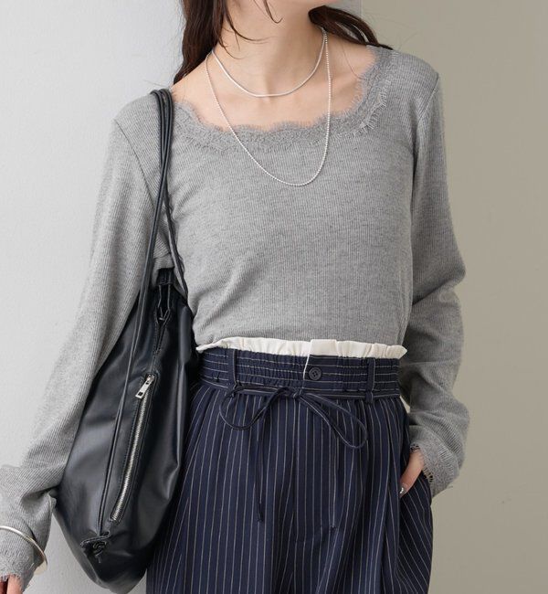  「スクエアネックレースロンT」|Tシャツ・カットソー|