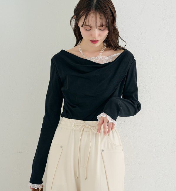  「レースドッキングオフショルロンT」|Tシャツ・カットソー|