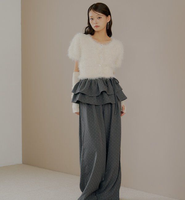  「リブアームウォーマー付シャギー半袖ニット」|ニット・セーター|