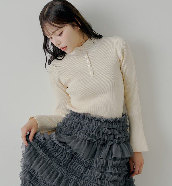  「【SALON by Chico】袖フレアランダムリブボタンニット」|ニット・セーター|