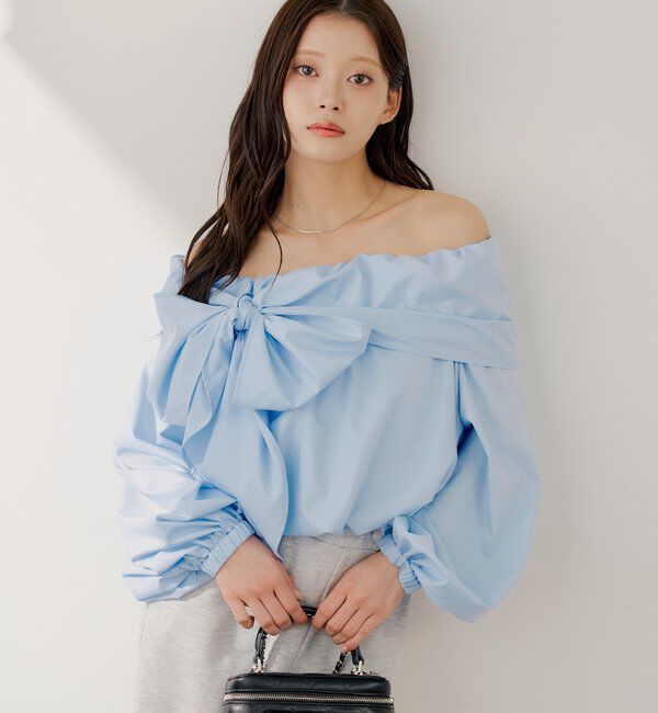  「オフショルリボンバルーンブラウス」|シャツ・ブラウス|ブルー