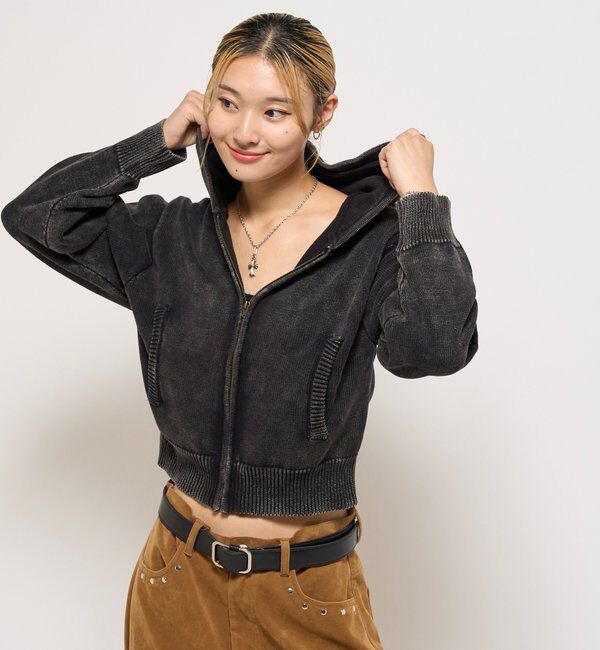  「KOOKYNピグメント加工ジップニットパーカー」|パーカー|