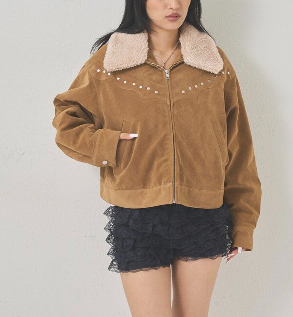  「ボアカラースタッズスウェードブルゾン」|ブルゾン・スタジャン|